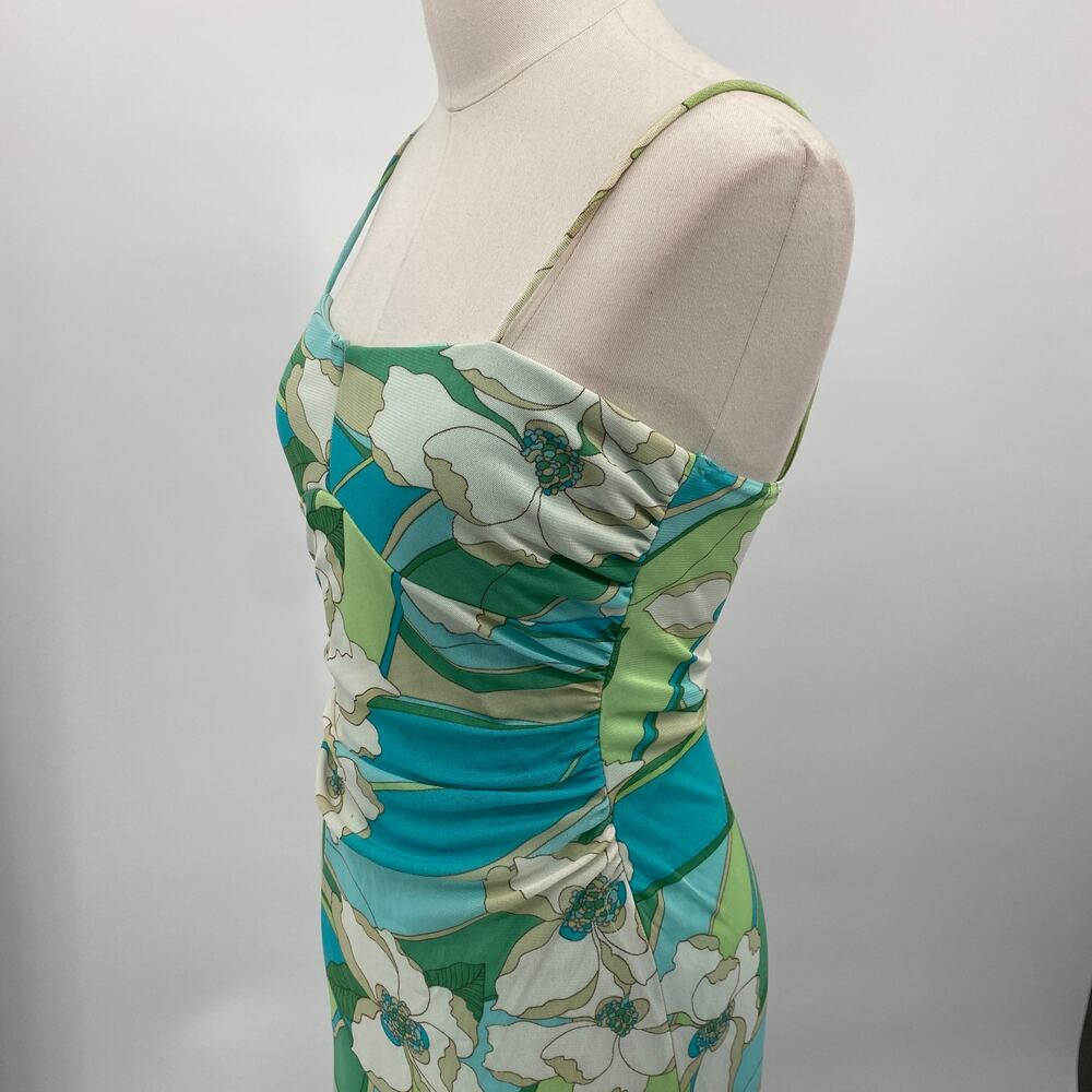 Vintage Y2k City Triangles Retro Floral Mini Dress Ruffled Hem Stretchy Mesh XS - Picture 5 of 8